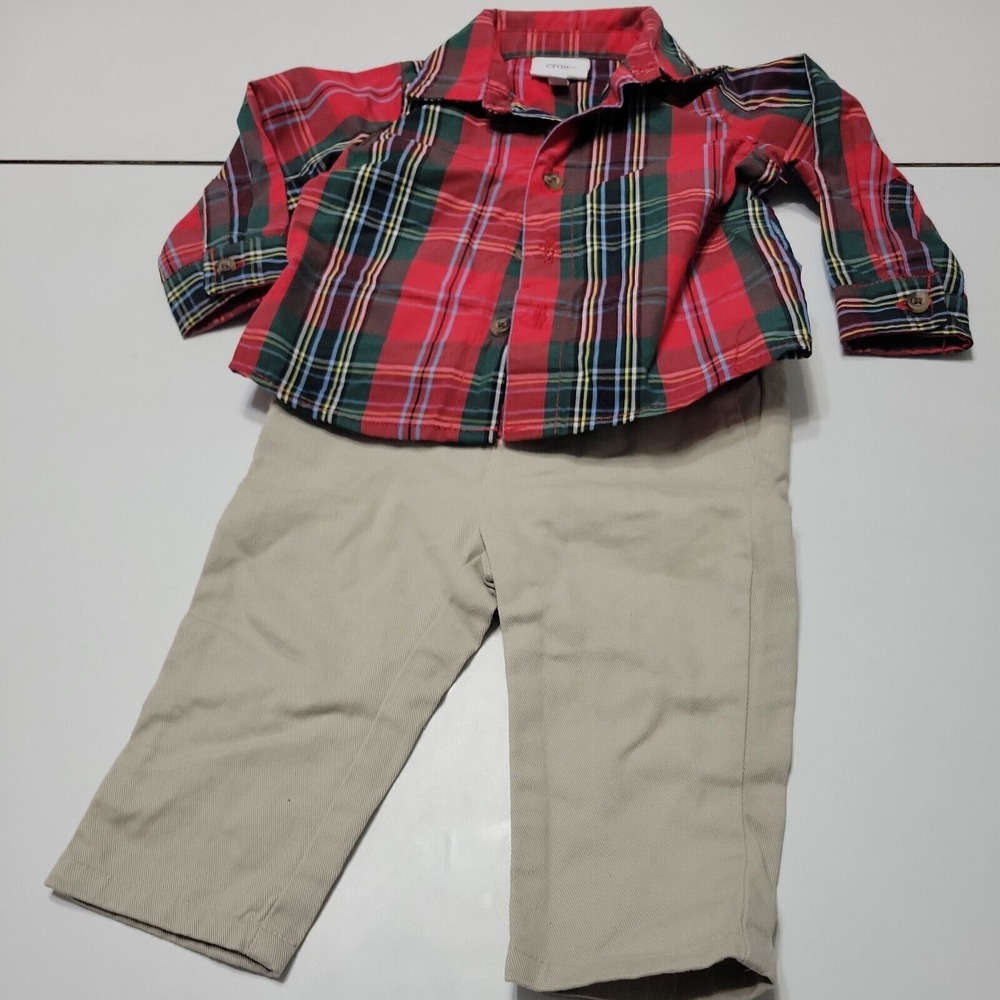 Crown Ivy Button Down Pant Set Boy 3-6 Month Collar Shirt Long Sleeve Red Outfit
